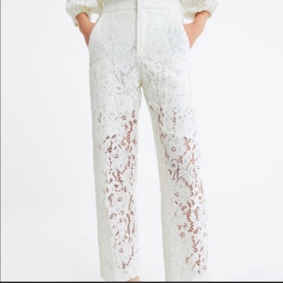 ZARA 2 PIECE WHITE LACE BLAZER AND PANTS SIZE M 🦋BLOGGERS FAVORITE🦋 - Picture 12 of 16